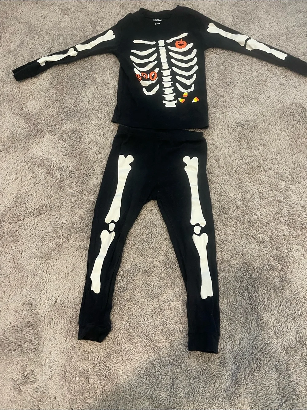 Kids Black Skeleton Costume Pajama Set with Halloween Graphics